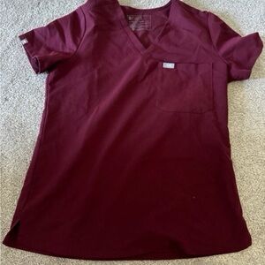Figs Maroon V-Neck Scrub Top